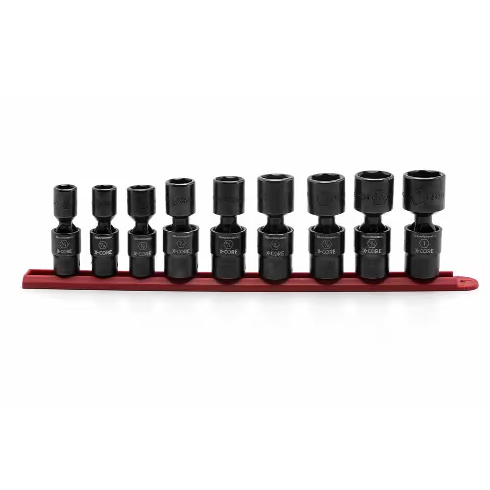 X-Core 1/2 In. Drive 6-Point Standard Pinless SAE Universal Impact Socket Set (9-Piece)