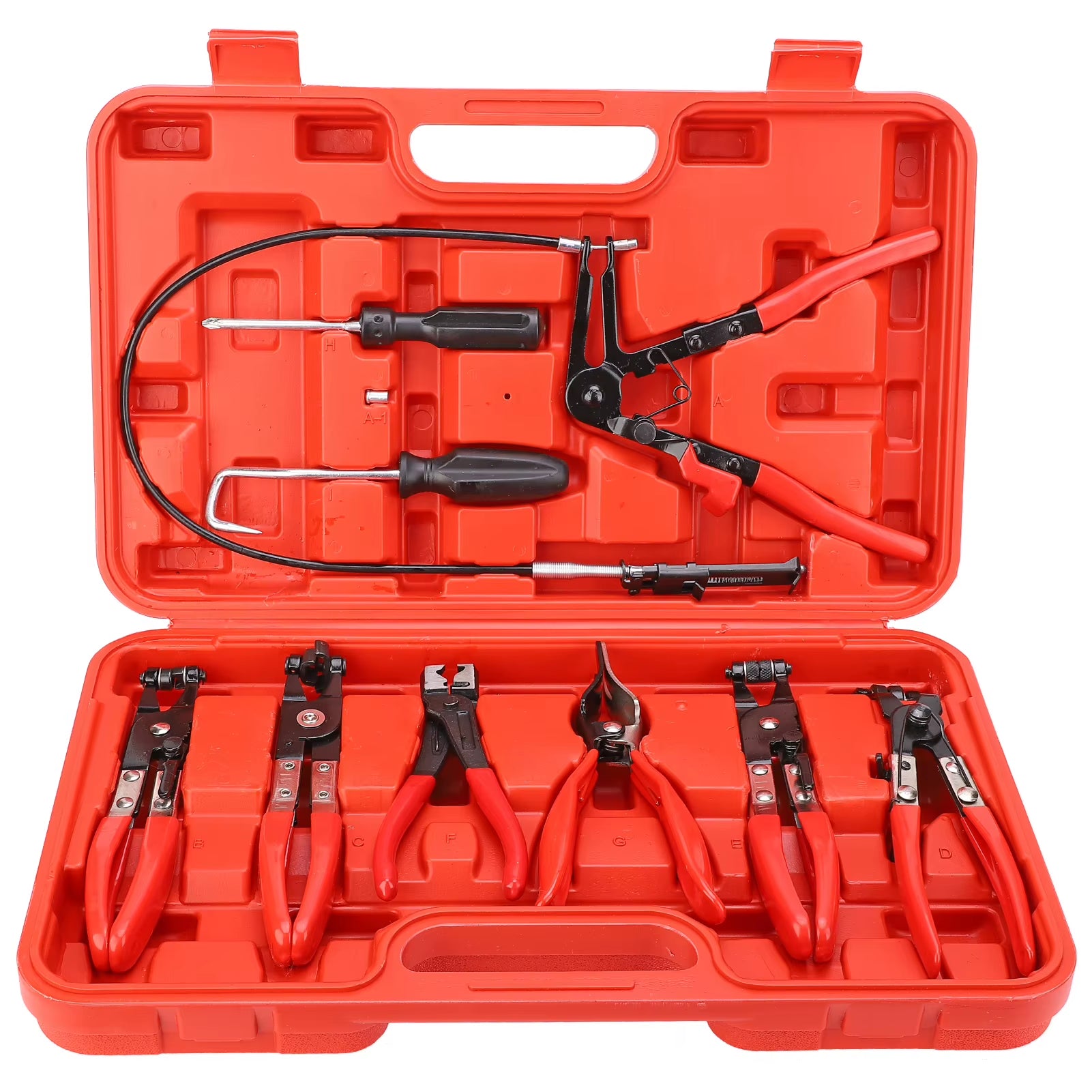 9Pcs Flexible Hose Clamp Clip Plier Set Swivel Jaw Flat Angled Band Construction Automotive Tools for Car Repair Maintenance