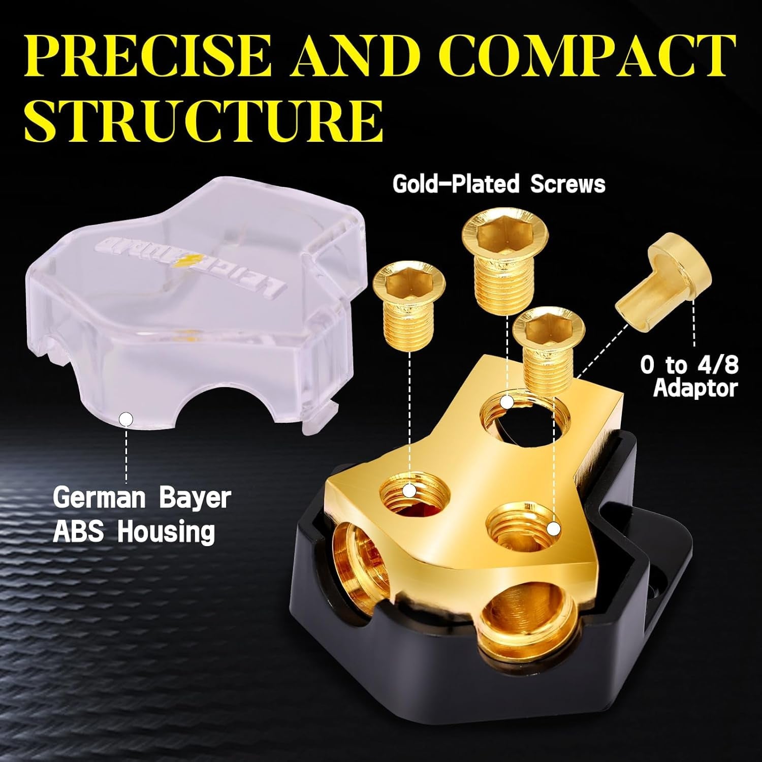 0/2/4 Gauge in 4/8 Gauge Out 2 Way Amp Copper Power Distribution Block for Car Audio Splitter (1PACK) - Revved Up Tools