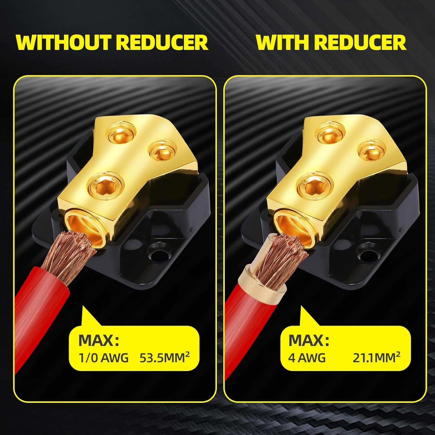 0/2/4 Gauge in 4/8 Gauge Out 2 Way Amp Copper Power Distribution Block for Car Audio Splitter (1PACK) - Revved Up Tools