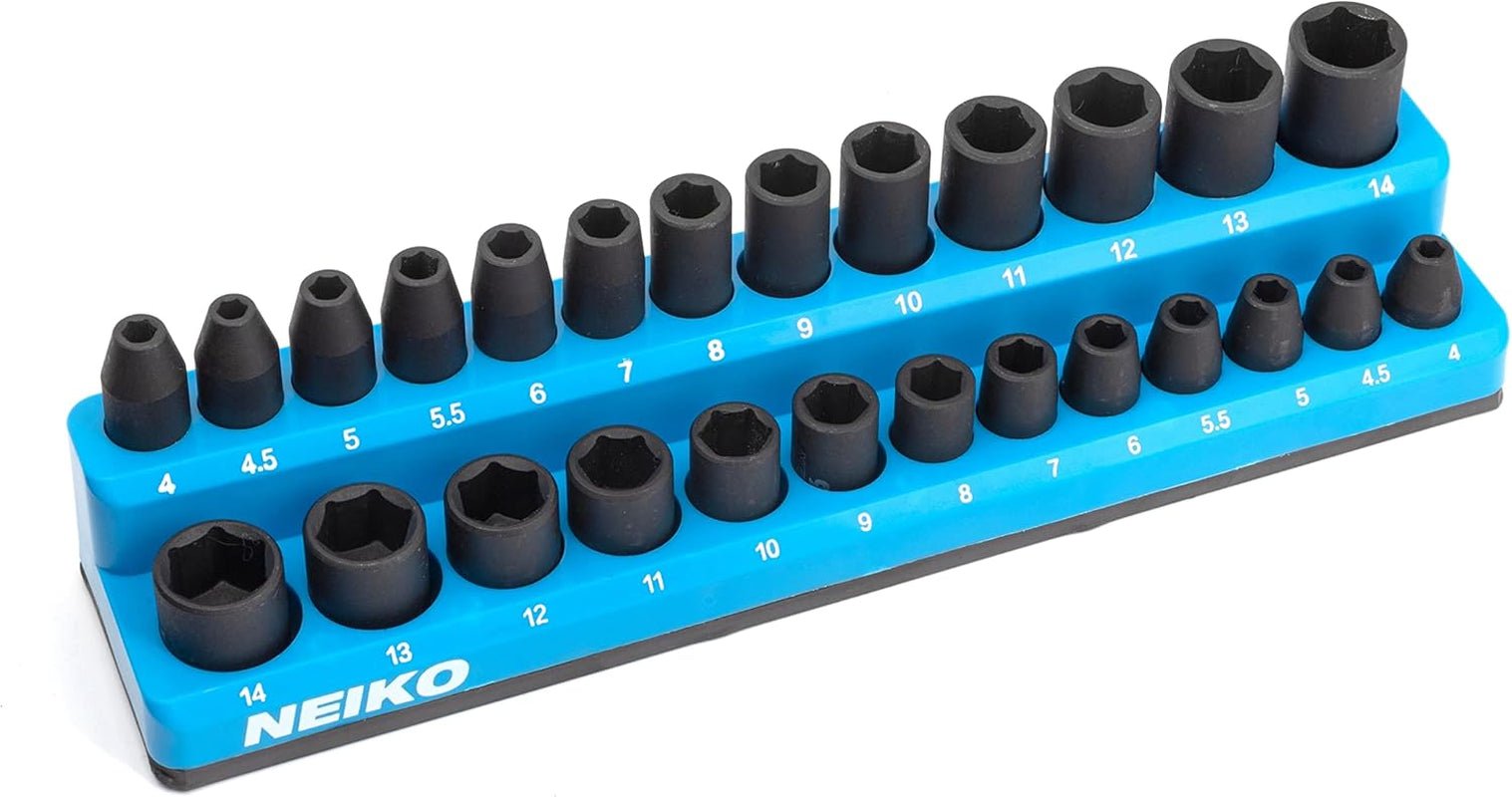 03973A Magnetic Socket Holder, 1/4” Drive, 4Mm-14Mm, Shallow & Deep Sockets Tray, Metric Socket Set Organizer, Socket Organizers for Toolboxes Trays, Scratch Free Mounting, High Visibility - Revved Up Tools