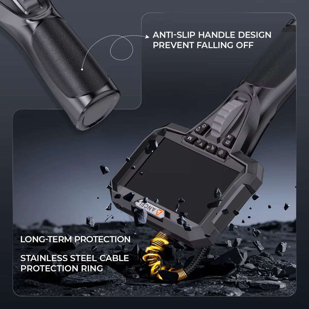 AN302 Automotive Endoscope Two-Way Articulating Borescope with 7 LED Lights Dual Camera HD Endoscope Car Inspection Tools