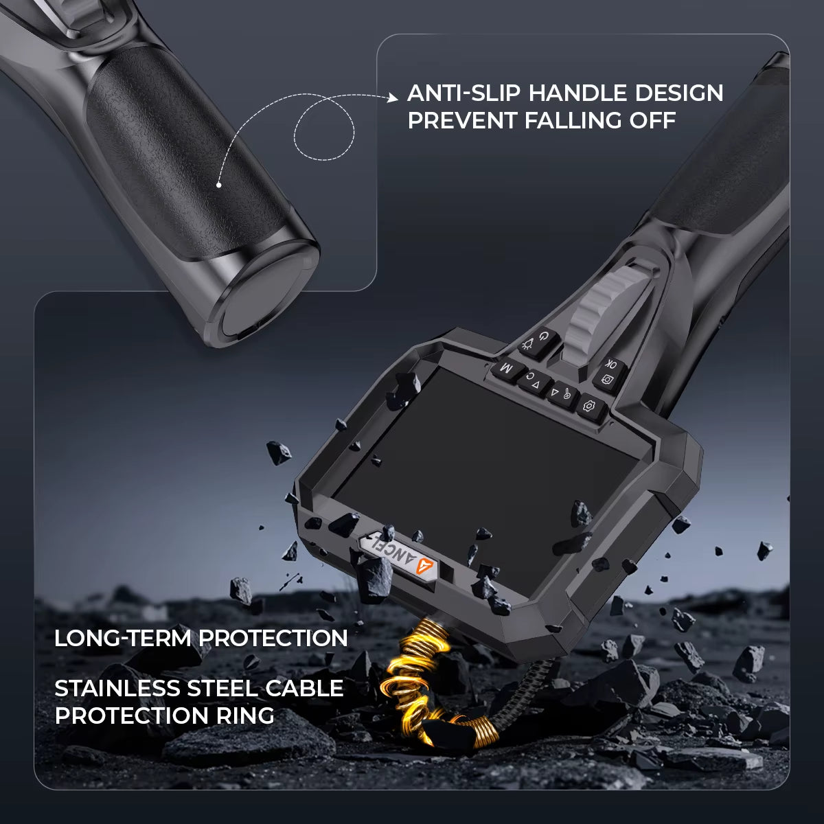 AN302 Automotive Endoscope Two-Way Articulating Borescope with 7 LED Lights Dual Camera HD Endoscope Car Inspection Tools