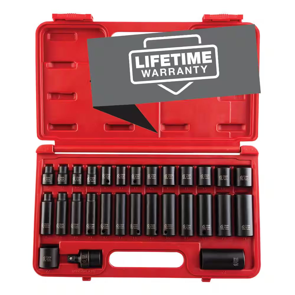 3/8 In. Drive Standard and Deep Metric Impact Socket Set (29-Piece)