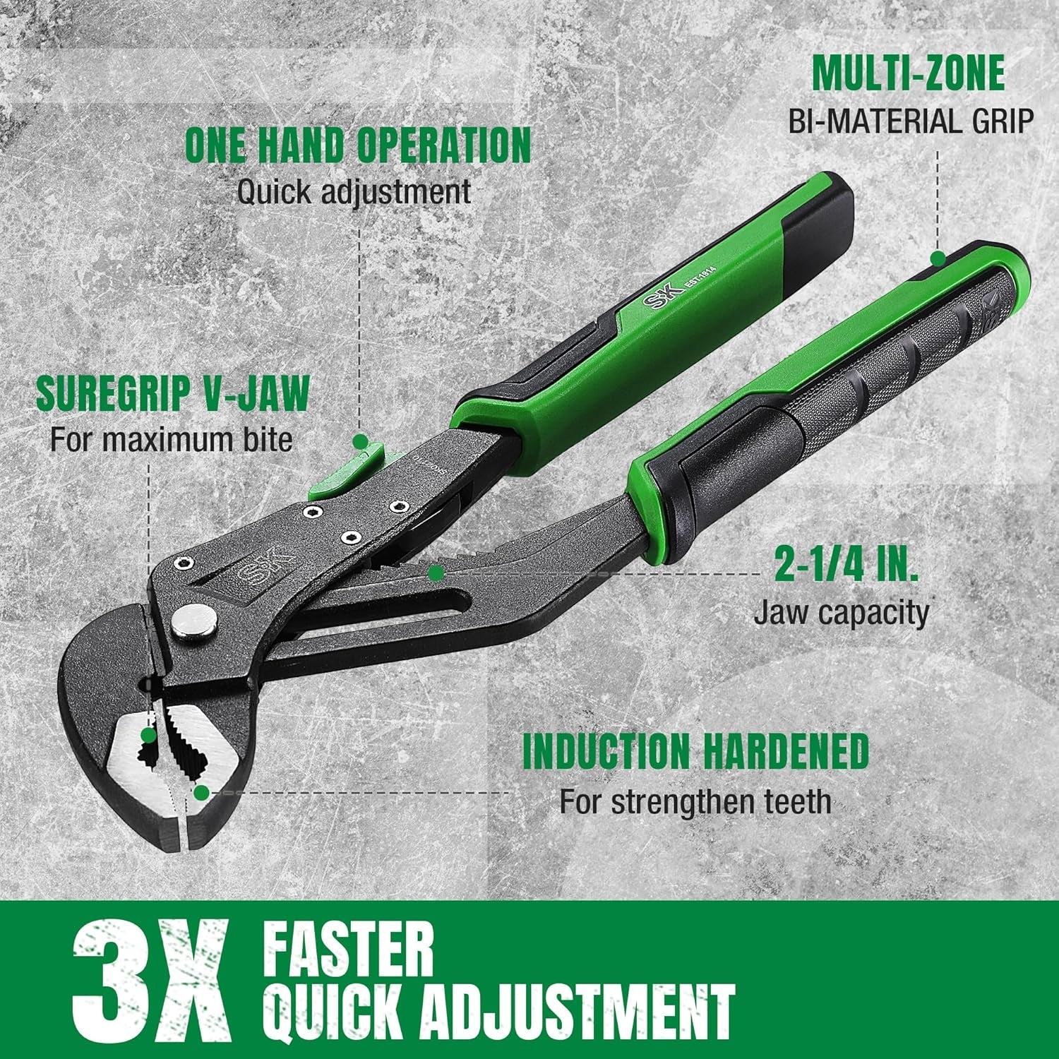 10 - Inch Quick Adjust Groove Joint Pliers, Water Pump Pliers, Premium CR - V Construction, Suregrip V - Jaw Design with Comfortable Grips - Revved Up Auto