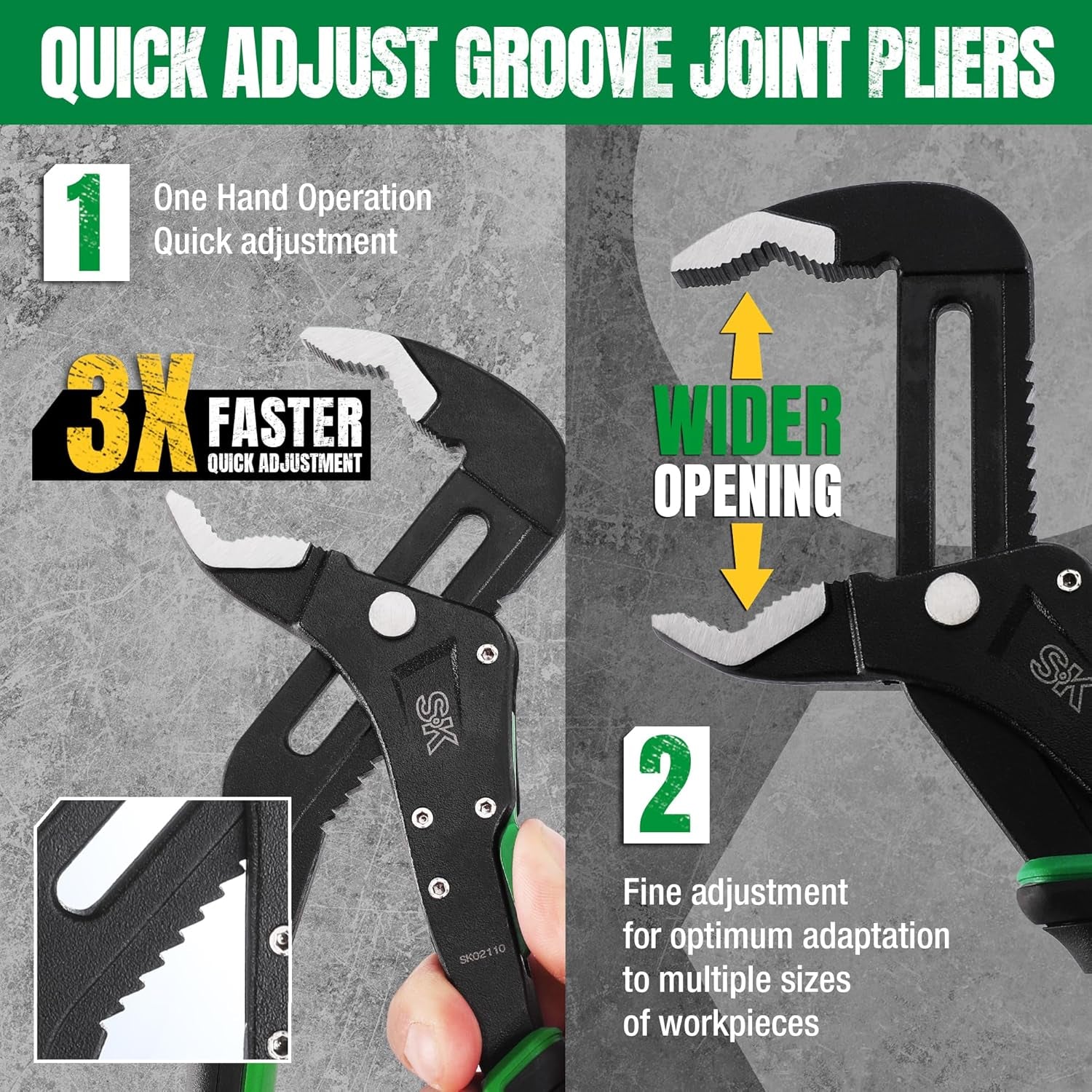 10 - Inch Quick Adjust Groove Joint Pliers, Water Pump Pliers, Premium CR - V Construction, Suregrip V - Jaw Design with Comfortable Grips - Revved Up Auto