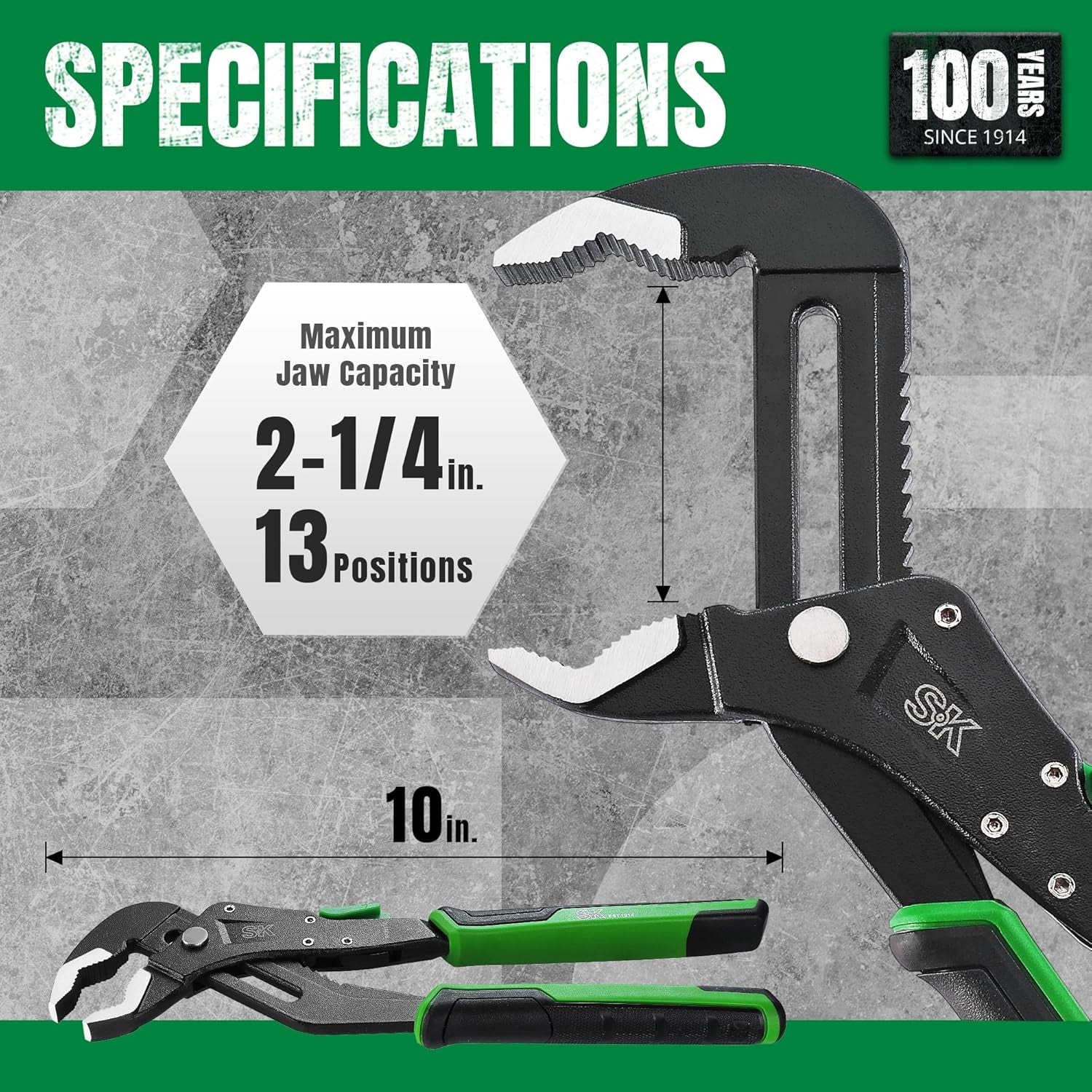 10 - Inch Quick Adjust Groove Joint Pliers, Water Pump Pliers, Premium CR - V Construction, Suregrip V - Jaw Design with Comfortable Grips - Revved Up Auto
