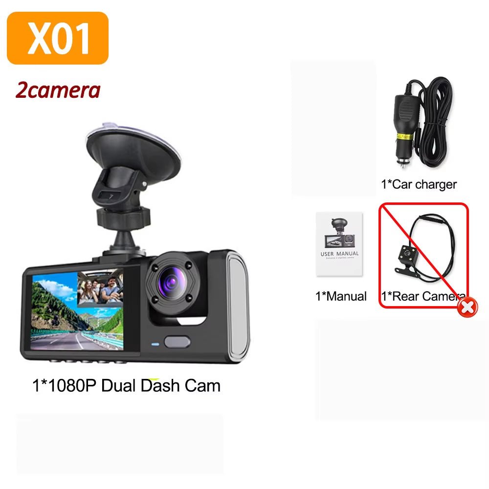 1080P Car Dvr 3 Camra Dash Cam for Cars Camera for Vehicle Recorder Video Front and Rear Camera W/ IR Night Vision Dashcam - Revved Up Tools