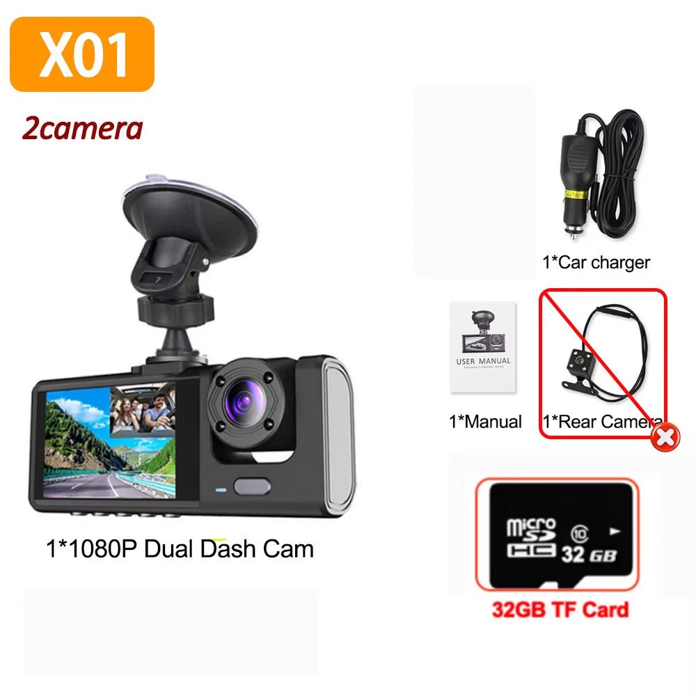 1080P Car Dvr 3 Camra Dash Cam for Cars Camera for Vehicle Recorder Video Front and Rear Camera W/ IR Night Vision Dashcam - Revved Up Tools