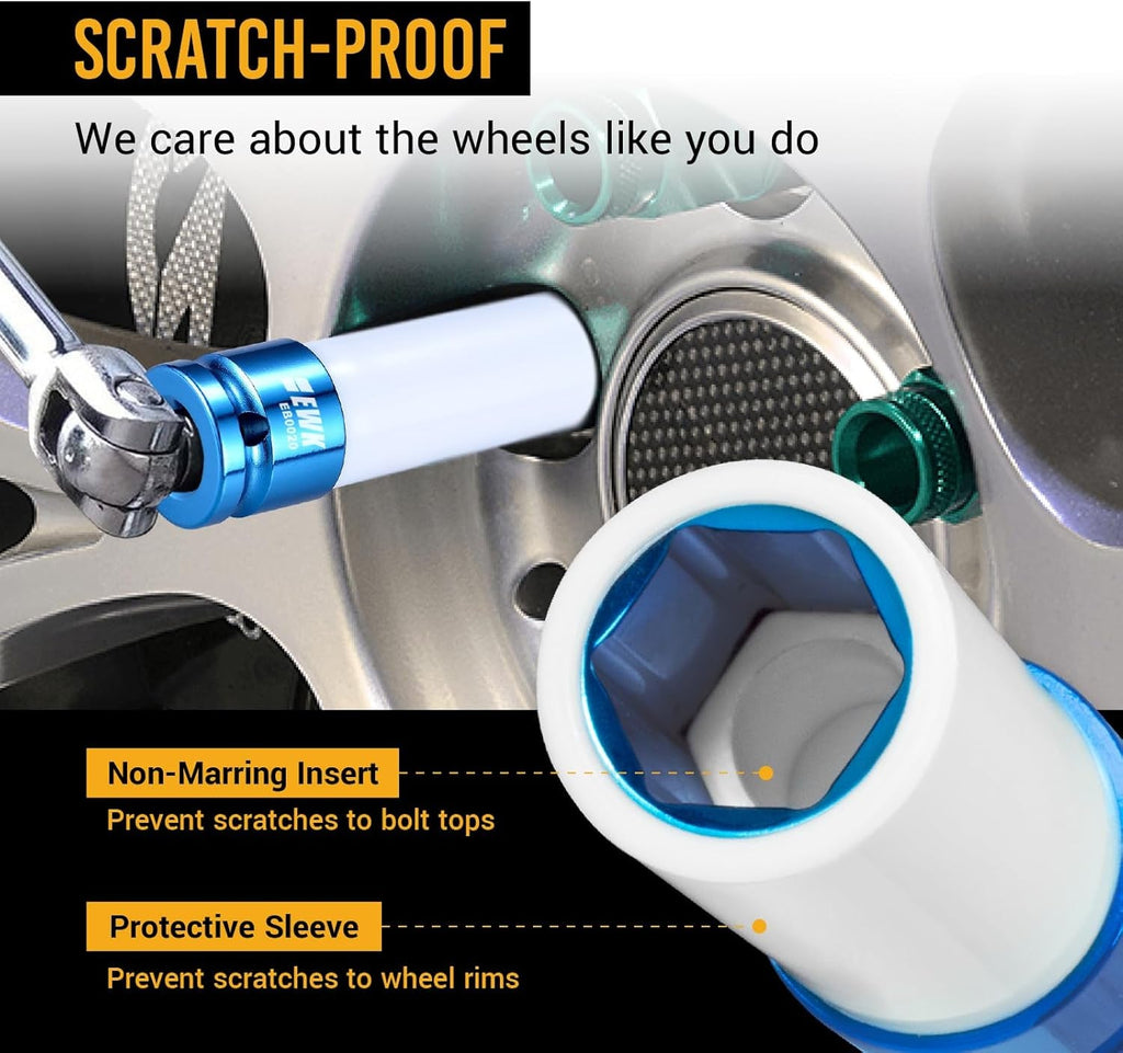 1/2" Drive 17 Mm CR-MO Lug Nut Impact Socket, Non-Marring Thin Wall Wheel Rim Protector Socket - Revved Up Tools