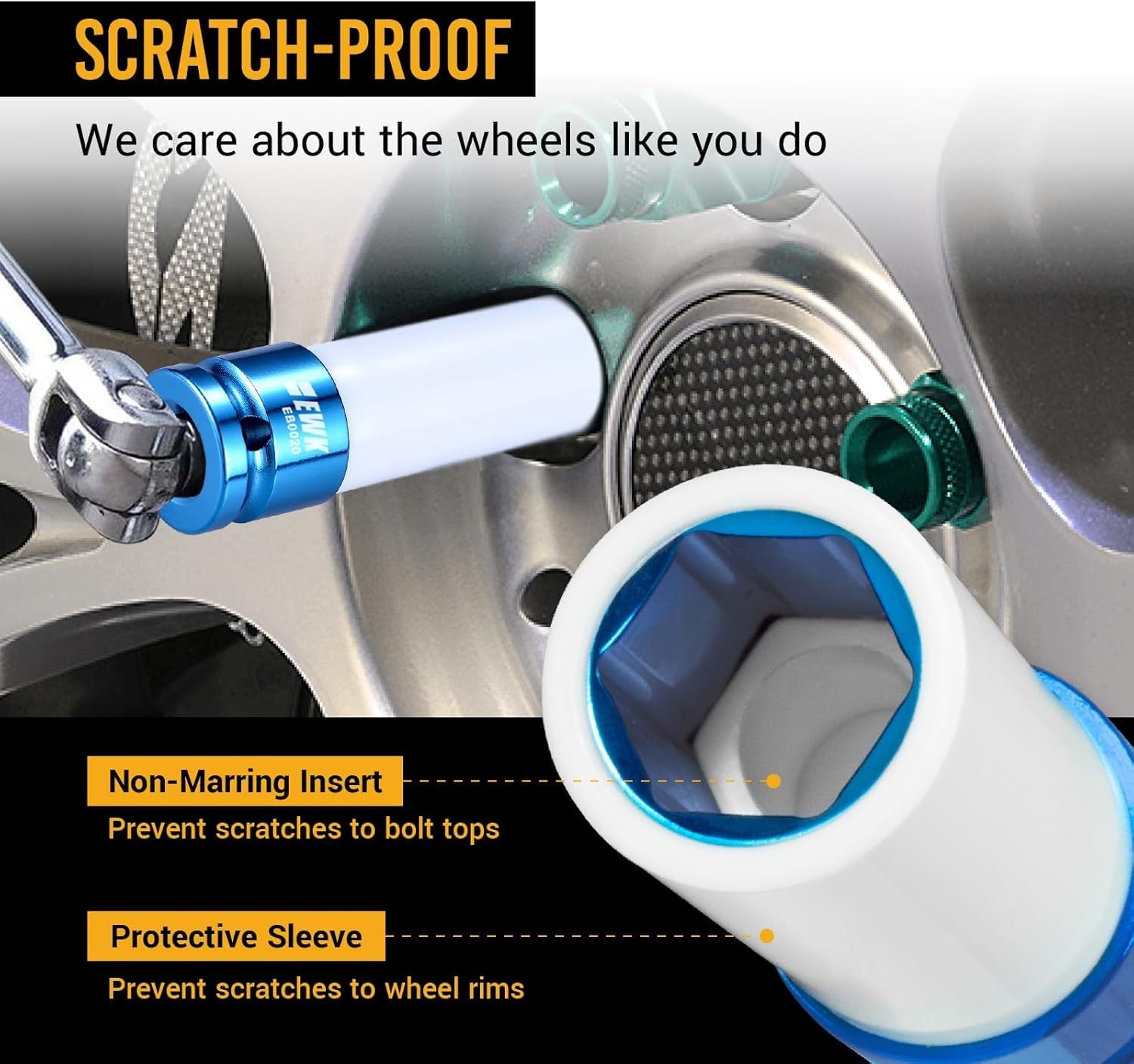 1/2" Drive 17 Mm CR-MO Lug Nut Impact Socket, Non-Marring Thin Wall Wheel Rim Protector Socket - Revved Up Tools