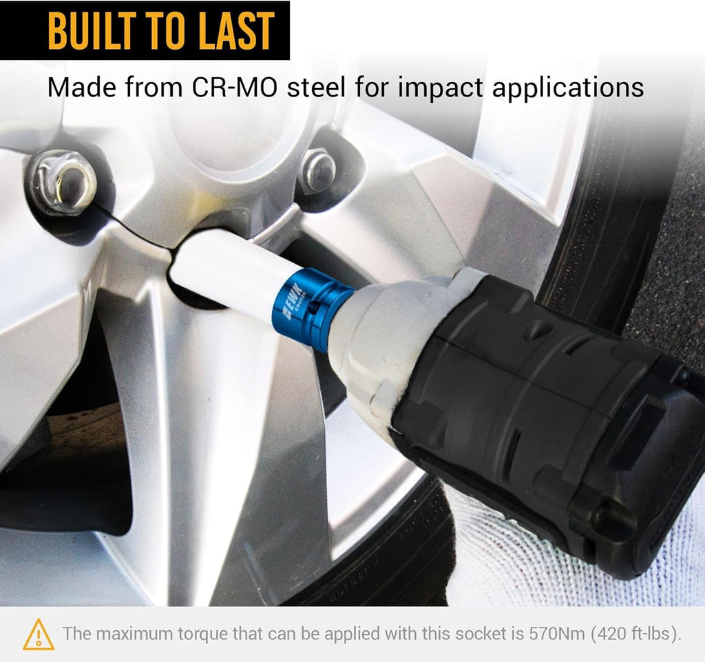 1/2" Drive 17 Mm CR-MO Lug Nut Impact Socket, Non-Marring Thin Wall Wheel Rim Protector Socket - Revved Up Tools