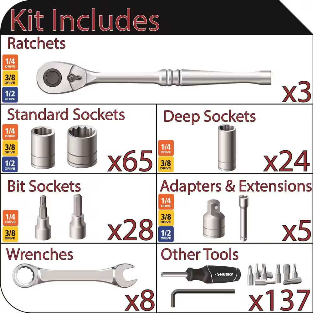 1/4 In., 3/8 In., and 1/2 In. Drive Mechanics Tool Set with Build - Out Tool Case (270 - Piece) - Revved Up Auto