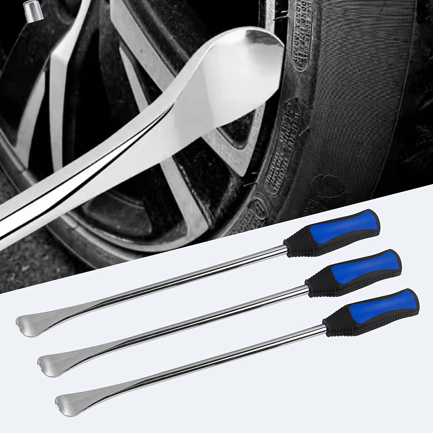14.5"Tire Spoons Motorcycle Dirt Bike Tire Changing Tools Iron Set ,Tire Spoon Levers Tire Changer Kit for ATV Lawn Mower with Tire Spoons, Rim Protector, Valve Tool ,Valve Cap and Valve Cores - Revved Up Auto