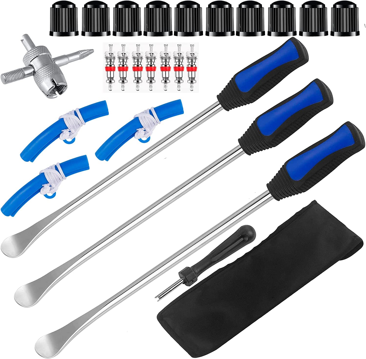 14.5"Tire Spoons Motorcycle Dirt Bike Tire Changing Tools Iron Set ,Tire Spoon Levers Tire Changer Kit for ATV Lawn Mower with Tire Spoons, Rim Protector, Valve Tool ,Valve Cap and Valve Cores - Revved Up Auto