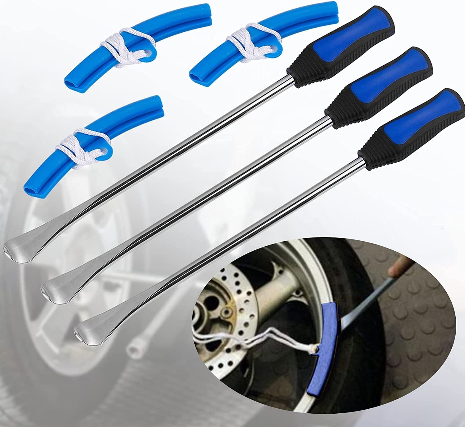 14.5"Tire Spoons Motorcycle Dirt Bike Tire Changing Tools Iron Set ,Tire Spoon Levers Tire Changer Kit for ATV Lawn Mower with Tire Spoons, Rim Protector, Valve Tool ,Valve Cap and Valve Cores - Revved Up Auto