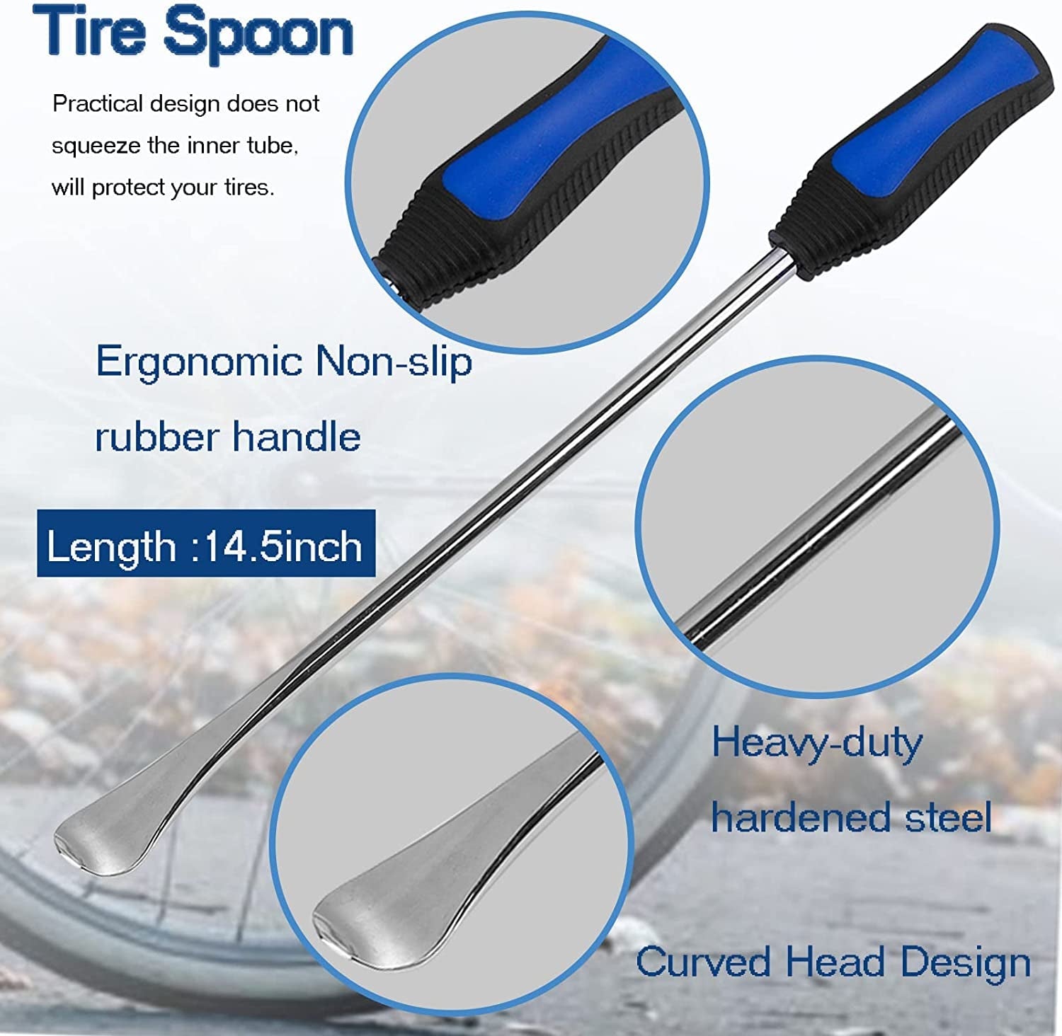 14.5"Tire Spoons Motorcycle Dirt Bike Tire Changing Tools Iron Set ,Tire Spoon Levers Tire Changer Kit for ATV Lawn Mower with Tire Spoons, Rim Protector, Valve Tool ,Valve Cap and Valve Cores - Revved Up Auto