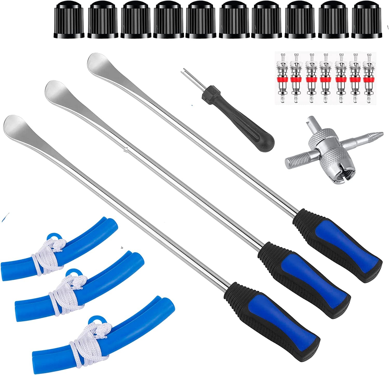 14.5"Tire Spoons Motorcycle Dirt Bike Tire Changing Tools Iron Set ,Tire Spoon Levers Tire Changer Kit for ATV Lawn Mower with Tire Spoons, Rim Protector, Valve Tool ,Valve Cap and Valve Cores - Revved Up Auto