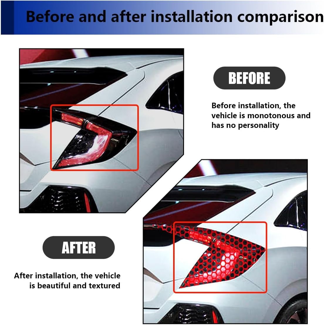 2 Pcs Car Rear Tail Light Lamp Stickers Honeycomb Type Decal, 18.9"×11.8" DIY Self Adhesive Tint Film Taillight Sheet, Universal Car Accessories for Rear Light Cover Trim (Red) - Revved Up Tools