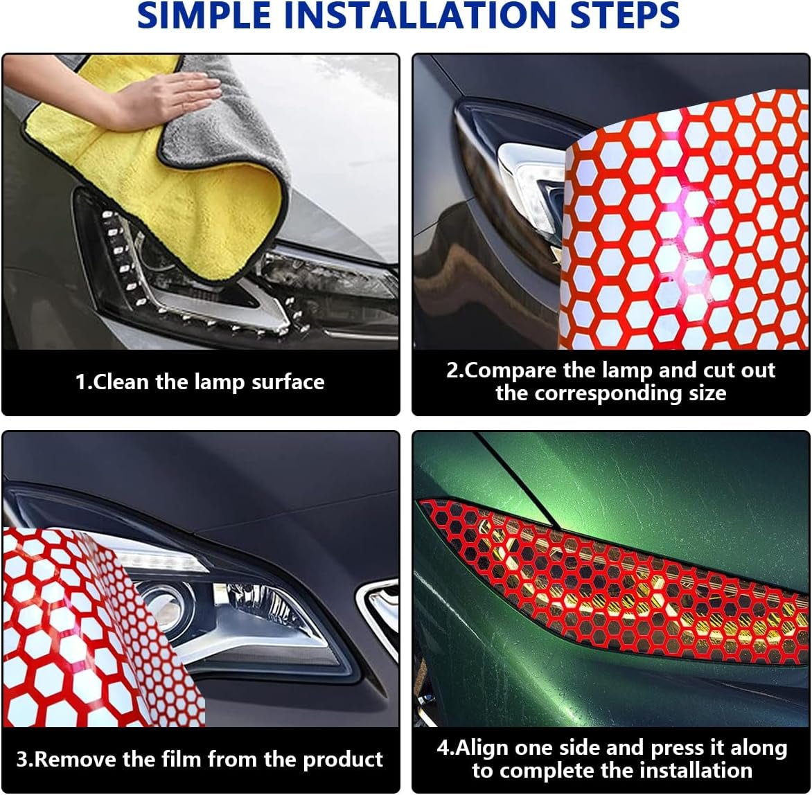 2 Pcs Car Rear Tail Light Lamp Stickers Honeycomb Type Decal, 18.9"×11.8" DIY Self Adhesive Tint Film Taillight Sheet, Universal Car Accessories for Rear Light Cover Trim (Red) - Revved Up Tools