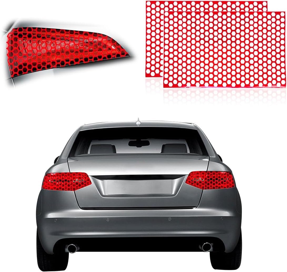 2 Pcs Car Rear Tail Light Lamp Stickers Honeycomb Type Decal, 18.9"×11.8" DIY Self Adhesive Tint Film Taillight Sheet, Universal Car Accessories for Rear Light Cover Trim (Red) - Revved Up Tools