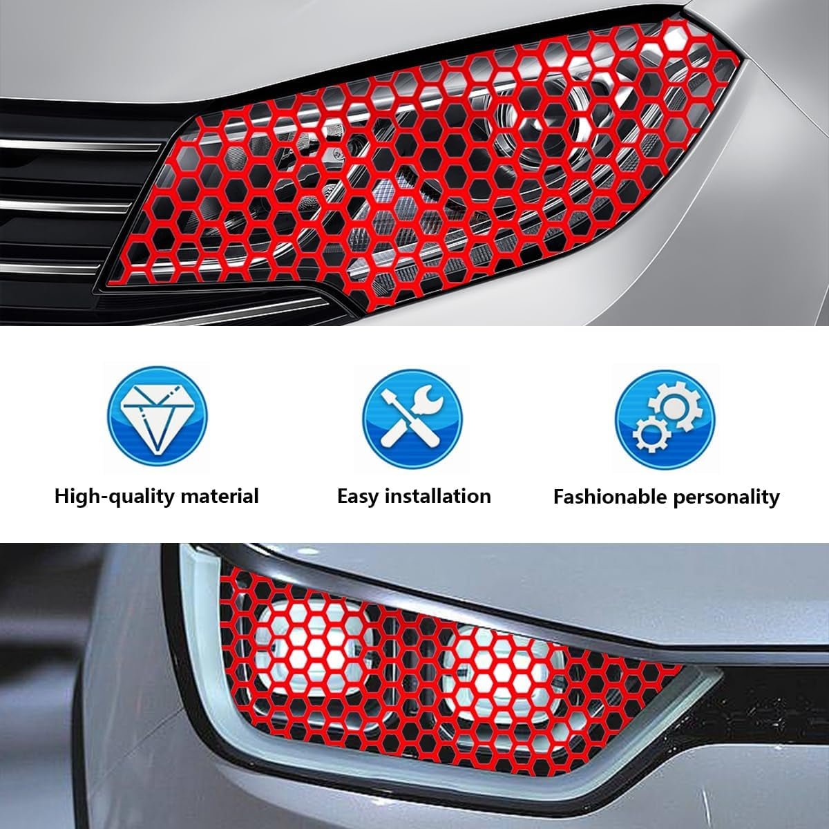 2 Pcs Car Rear Tail Light Lamp Stickers Honeycomb Type Decal, 18.9"×11.8" DIY Self Adhesive Tint Film Taillight Sheet, Universal Car Accessories for Rear Light Cover Trim (Red) - Revved Up Tools