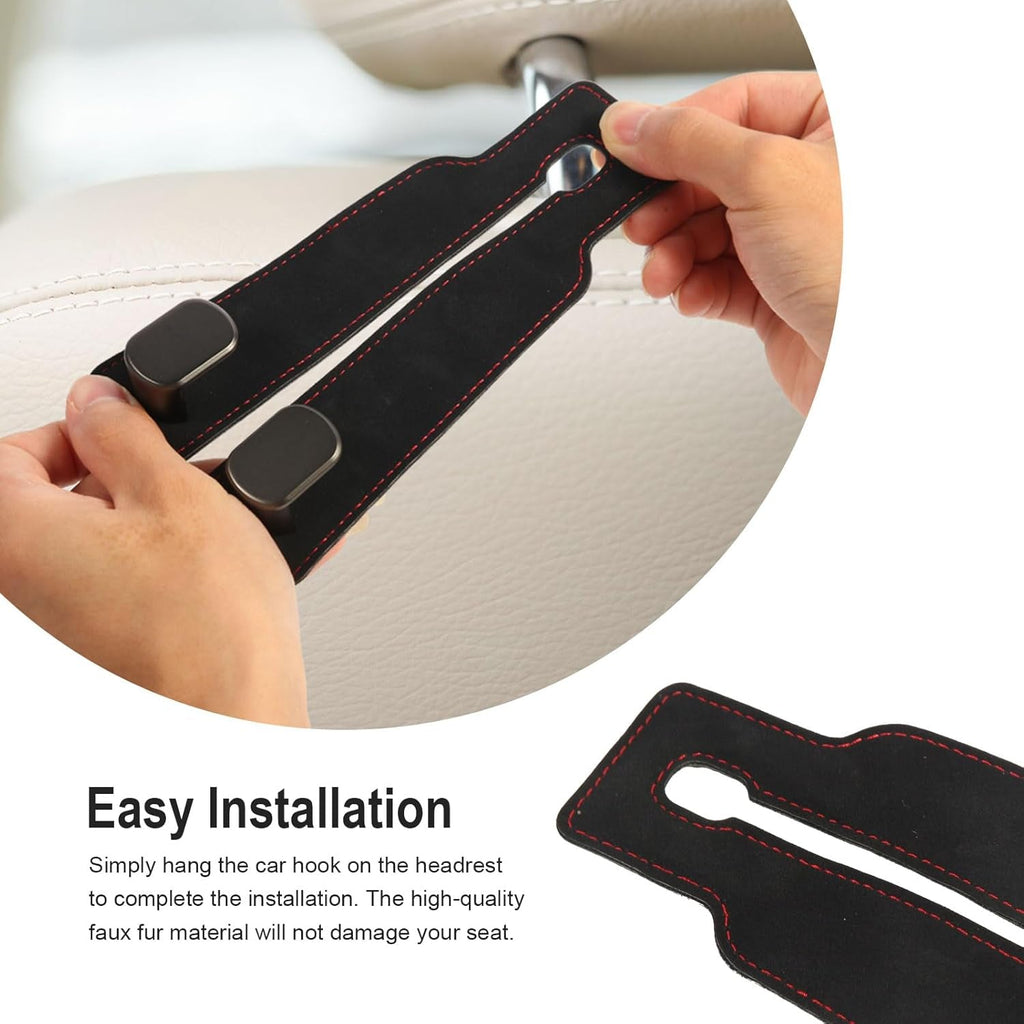 2 Pcs Multifunctional Headrest Hooks for Car, Premium Suede Material Purse Holder for Car, Double Car Seat Hooks for Headrest, Car Headrest Hook Fits Universal Car Seat Back Storage Hook - Revved Up Auto