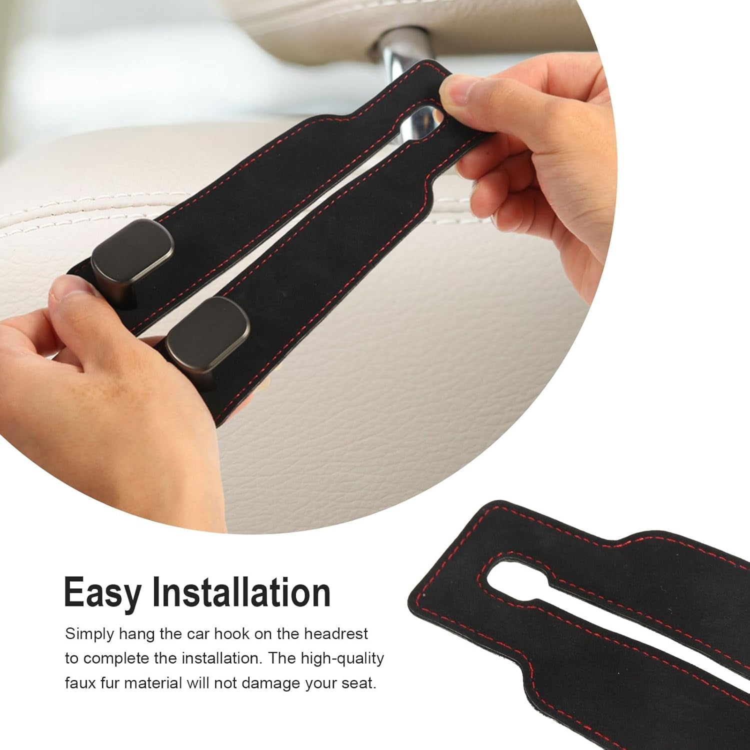2 Pcs Multifunctional Headrest Hooks for Car, Premium Suede Material Purse Holder for Car, Double Car Seat Hooks for Headrest, Car Headrest Hook Fits Universal Car Seat Back Storage Hook - Revved Up Auto