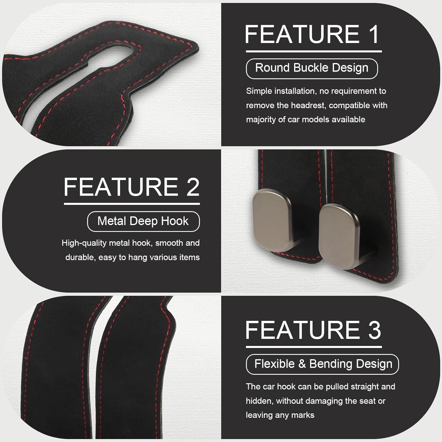 2 Pcs Multifunctional Headrest Hooks for Car, Premium Suede Material Purse Holder for Car, Double Car Seat Hooks for Headrest, Car Headrest Hook Fits Universal Car Seat Back Storage Hook - Revved Up Auto
