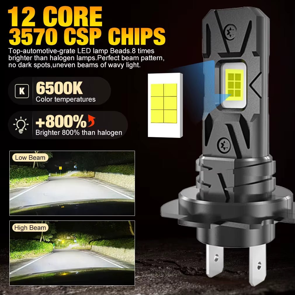 25000LM H7 LED Headlight Bulb 12Pcs CSP 3570 Car Headlamp Auto Diode Lamp Canbus Mini H7 Led Bulb Turbo Light 6500K 12V - Revved Up Auto