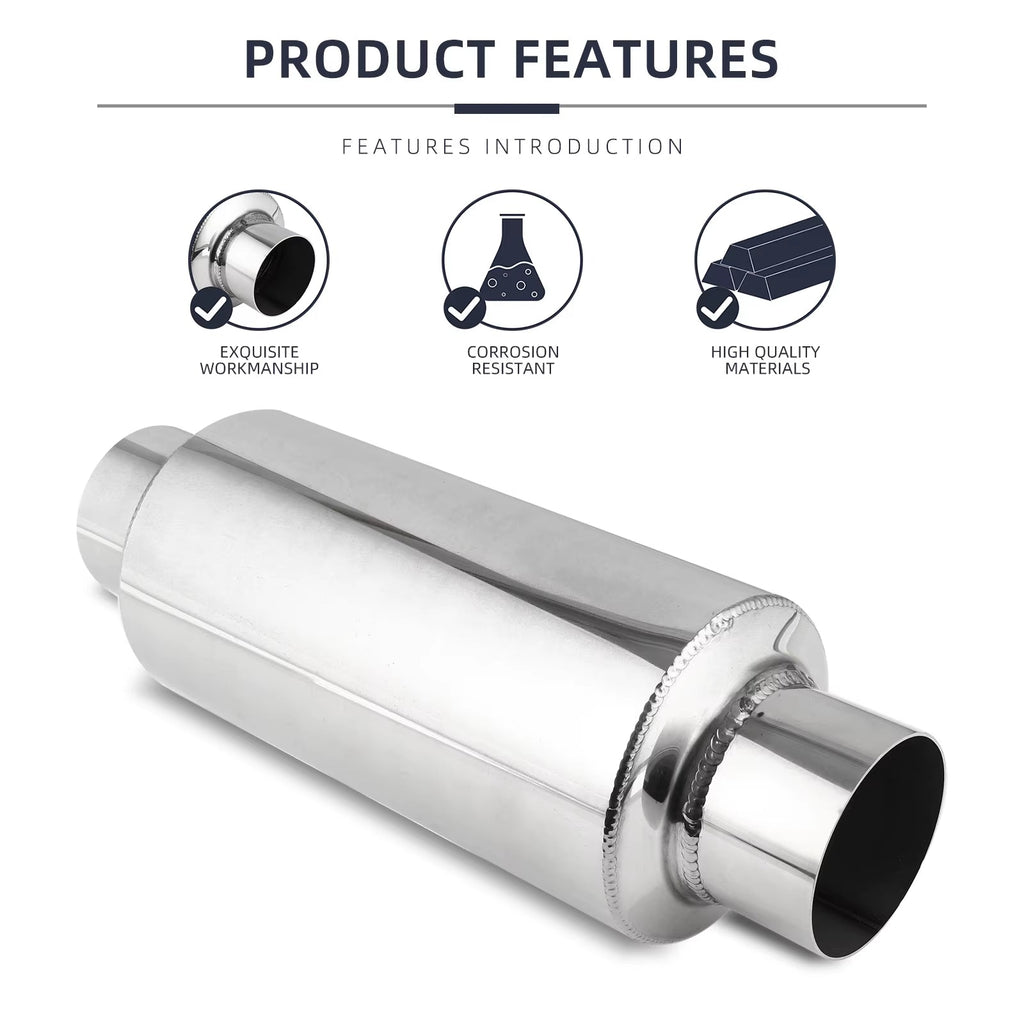 2.5"/3'' Car Exhaust Muffler Silencer Resonator Length 12" Stainless Steel Muffler Tip Silencer Exhaust System for Ford - Revved Up Tools