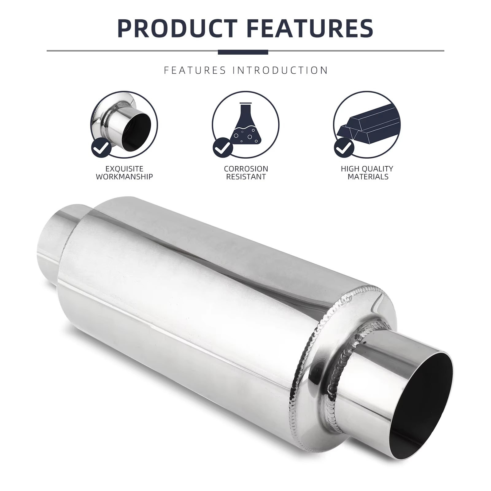 2.5"/3'' Car Exhaust Muffler Silencer Resonator Length 12" Stainless Steel Muffler Tip Silencer Exhaust System for Ford - Revved Up Tools