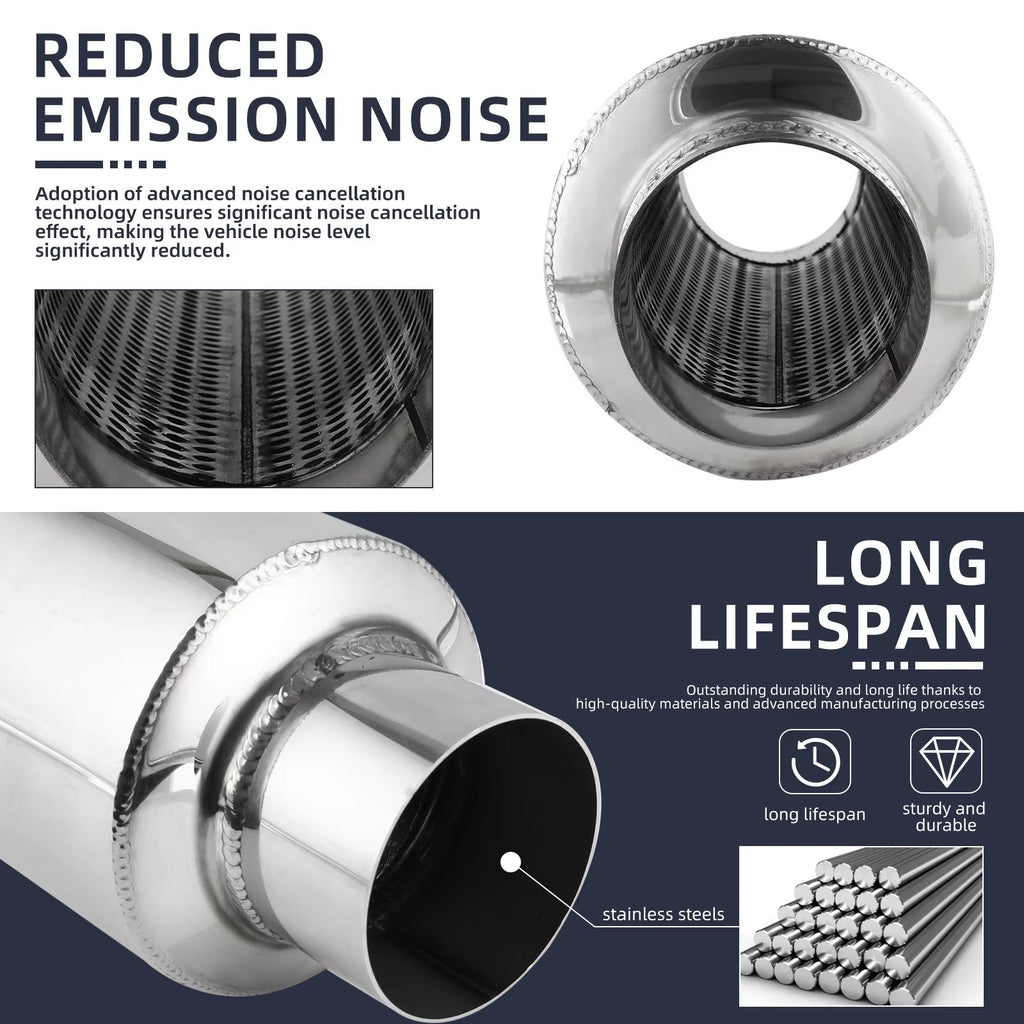 2.5"/3'' Car Exhaust Muffler Silencer Resonator Length 12" Stainless Steel Muffler Tip Silencer Exhaust System for Ford - Revved Up Tools