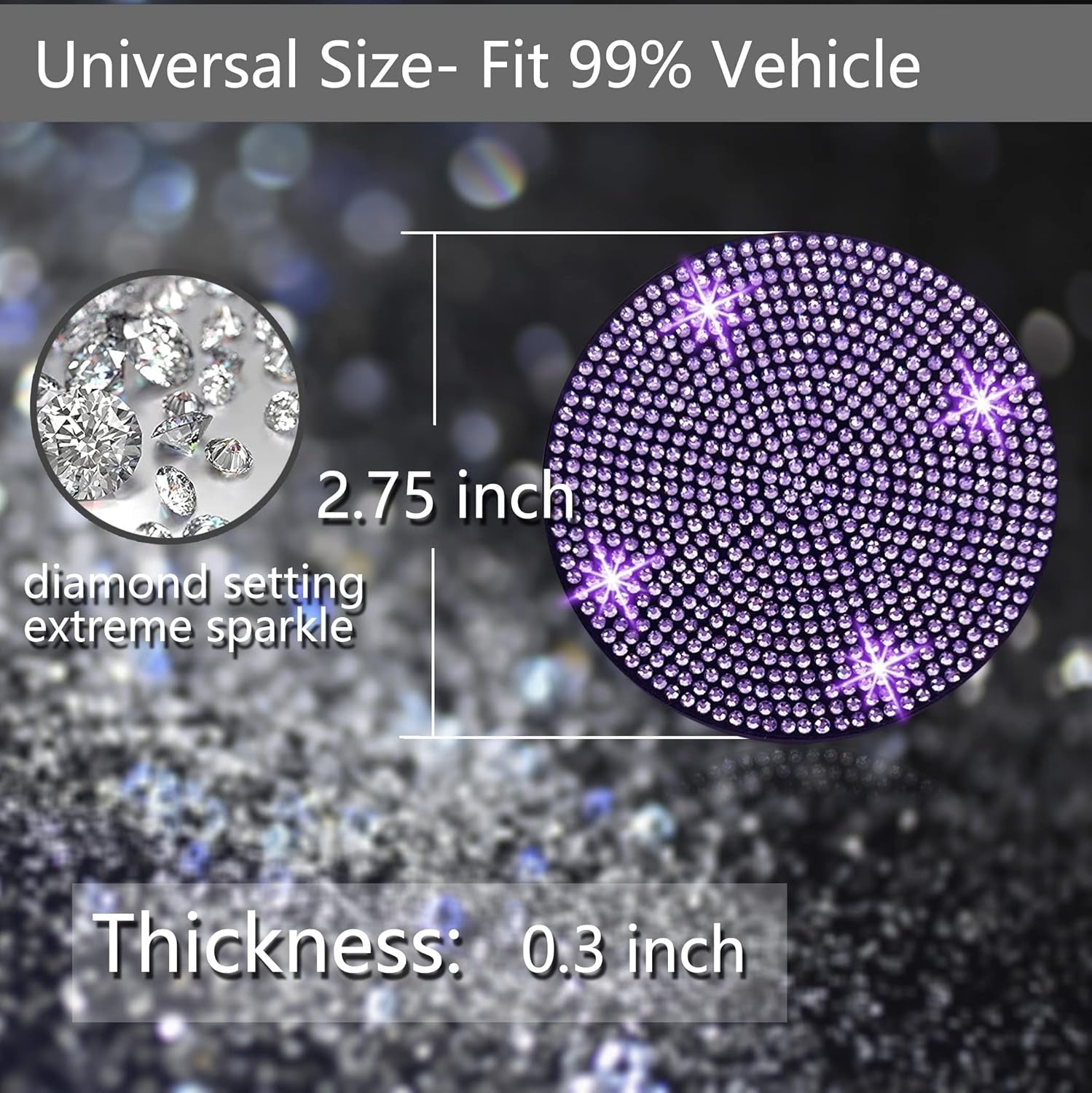 2Pcs Bling Car Cup Holder Coaster, 2.75 Inch Anti - Slip Shockproof Universal Fashion Vehicle Car Coasters Insert Bling Rhinestone Auto Automotive Interior Accessories for Women (2 Pcs, Purple Violet) - Revved Up Auto