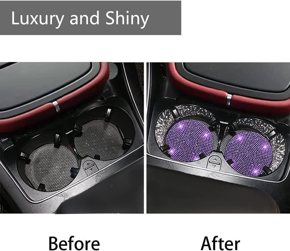 2Pcs Bling Car Cup Holder Coaster, 2.75 Inch Anti - Slip Shockproof Universal Fashion Vehicle Car Coasters Insert Bling Rhinestone Auto Automotive Interior Accessories for Women (2 Pcs, Purple Violet) - Revved Up Auto
