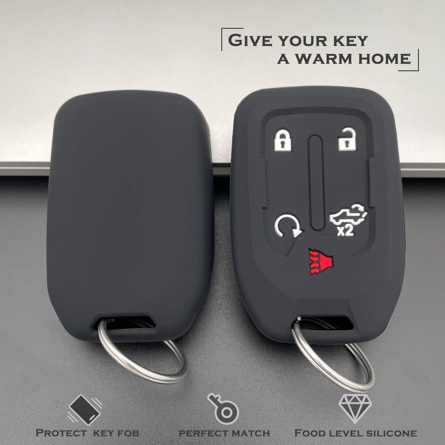 2PCS Silicone Smart Key Fob Case Cover for 2023 2022 2021 2020 2019 Chevy Silverado and GMC Sierra 1500 2500HD 3500HD, Remote Protector Accessories Holder(Key Ring,Black and Black) - Revved Up Tools