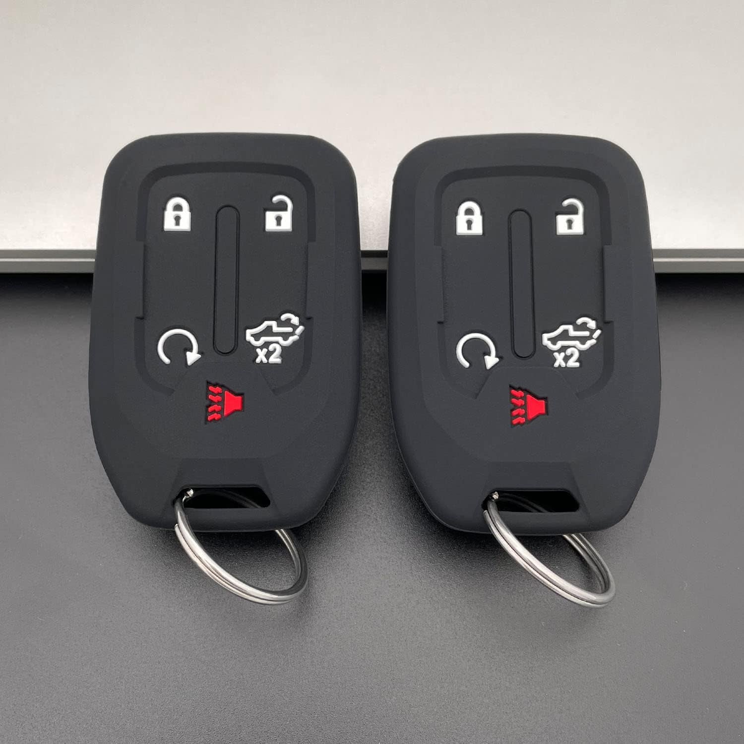 2PCS Silicone Smart Key Fob Case Cover for 2023 2022 2021 2020 2019 Chevy Silverado and GMC Sierra 1500 2500HD 3500HD, Remote Protector Accessories Holder(Key Ring,Black and Black) - Revved Up Tools