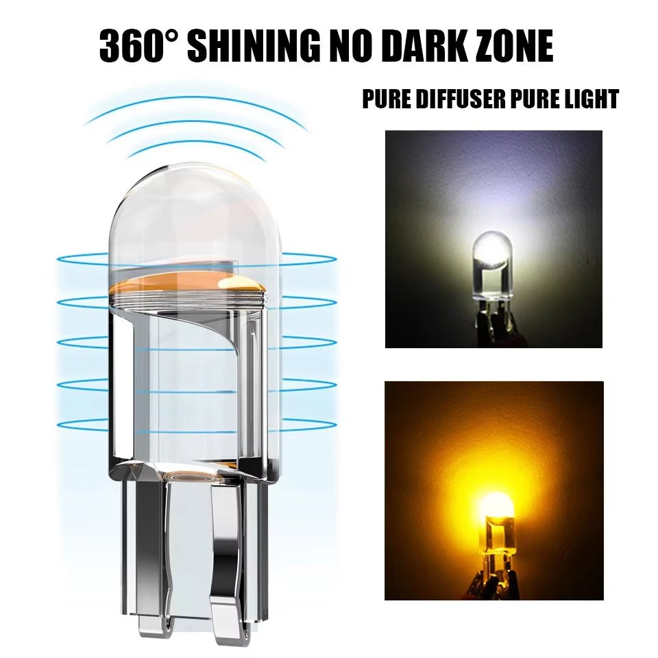 2PCS W5W Led T10 Car Light COB Glass 6000K White Auto Automobiles License Plate Lamp Led Dome Read DRL Bulb Style 12V - Revved Up Auto