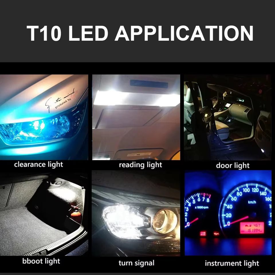2PCS W5W Led T10 Car Light COB Glass 6000K White Auto Automobiles License Plate Lamp Led Dome Read DRL Bulb Style 12V - Revved Up Auto