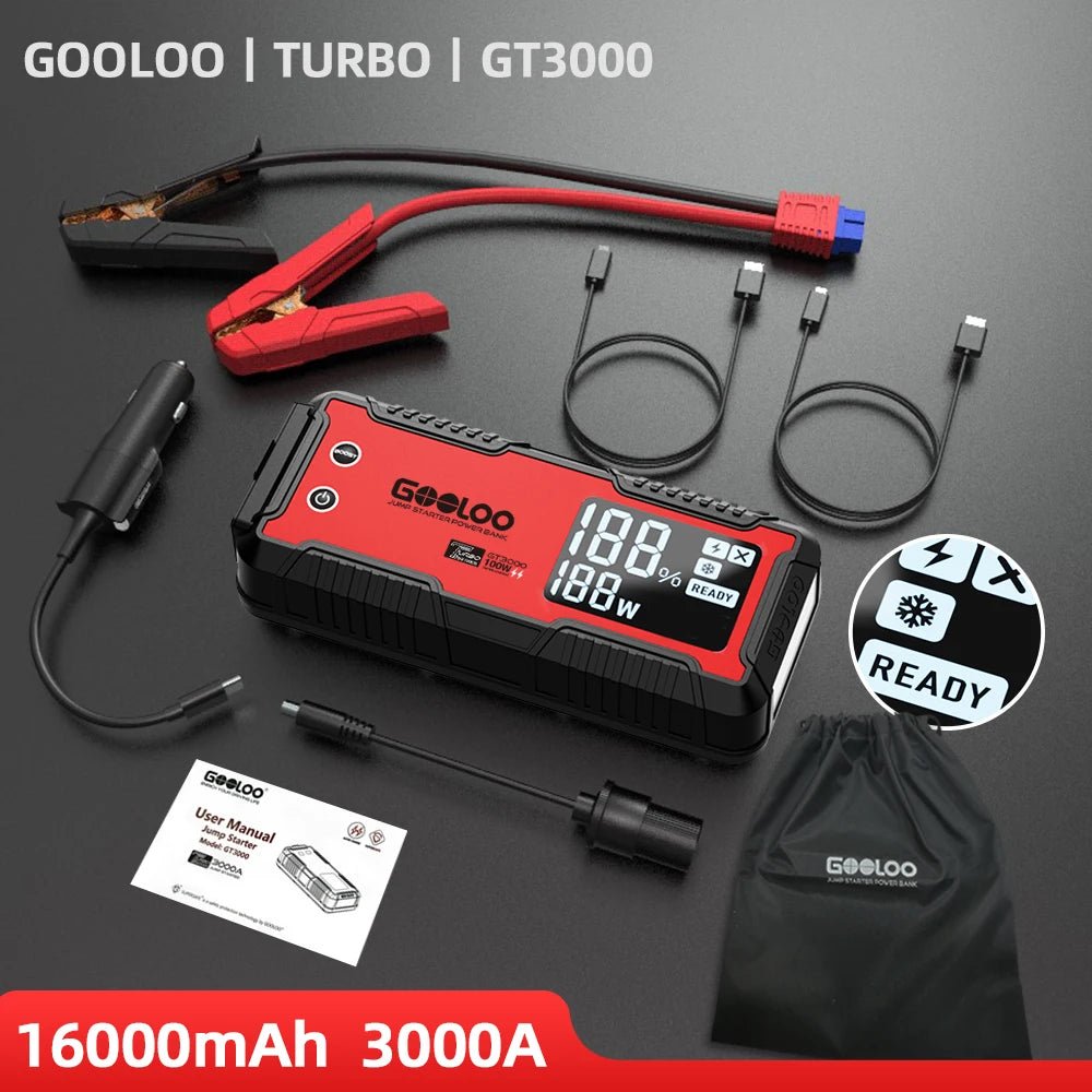 3000A Car Jump Starter 16000Mah Power Bank Portable Charger Booster 12V Auto Starting Device Emergency Battery Starter - Revved Up Auto