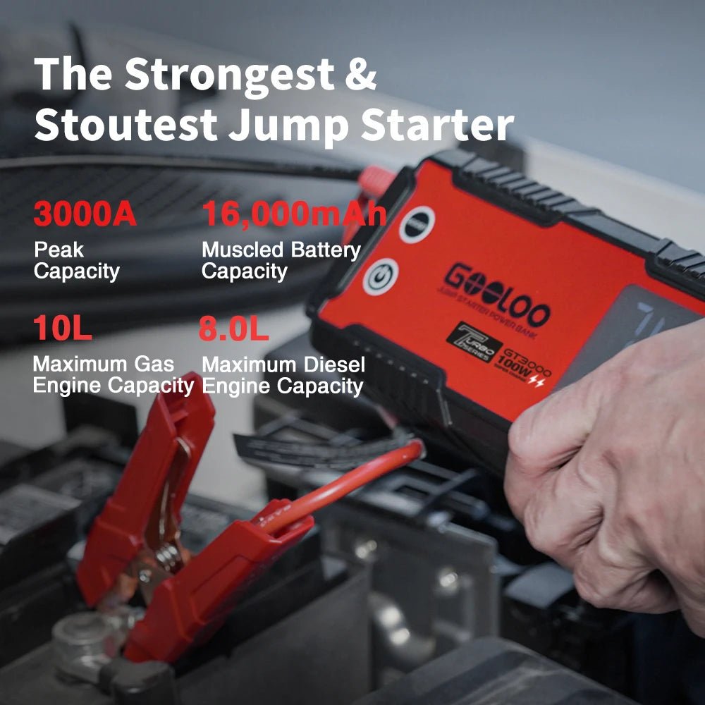 3000A Car Jump Starter 16000Mah Power Bank Portable Charger Booster 12V Auto Starting Device Emergency Battery Starter - Revved Up Auto