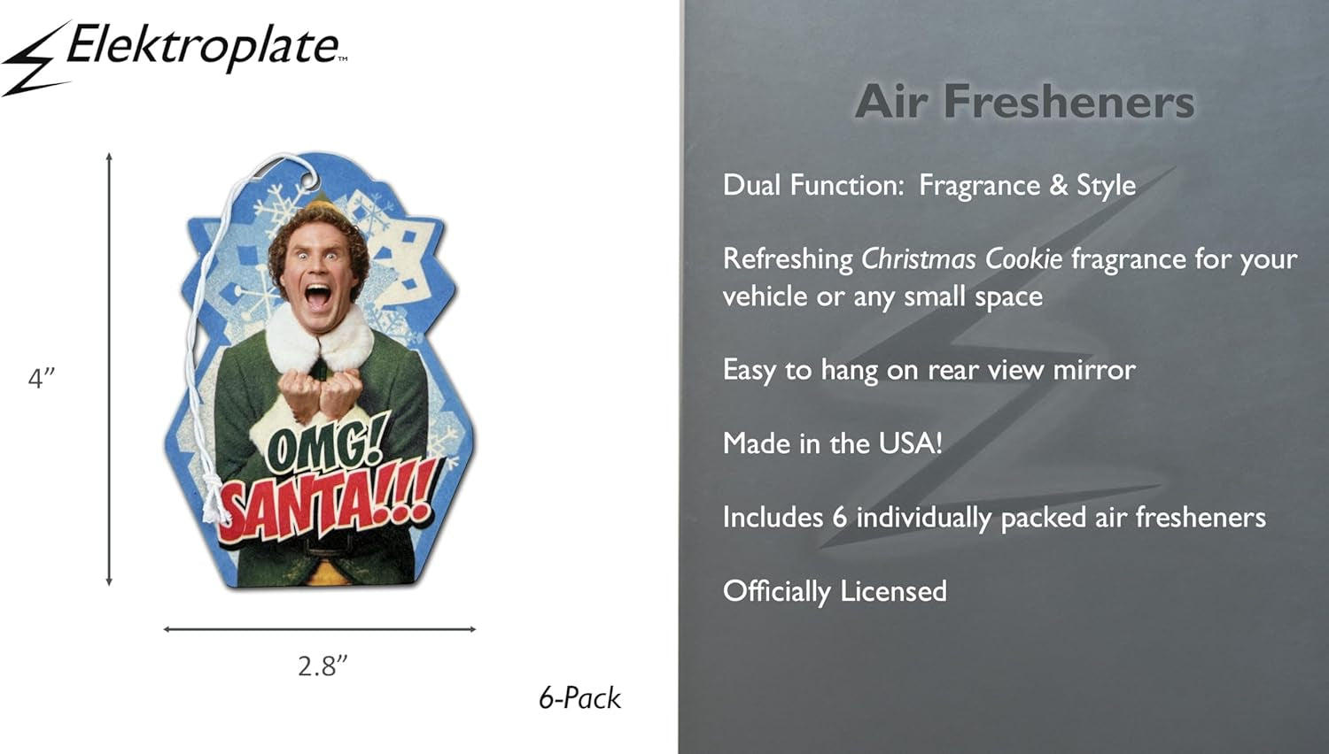 Elf Movie OMG Santa Automotive Air Fresheners for Vehicles | Christmas Cookie Scent (6-Pack) | Made in the USA