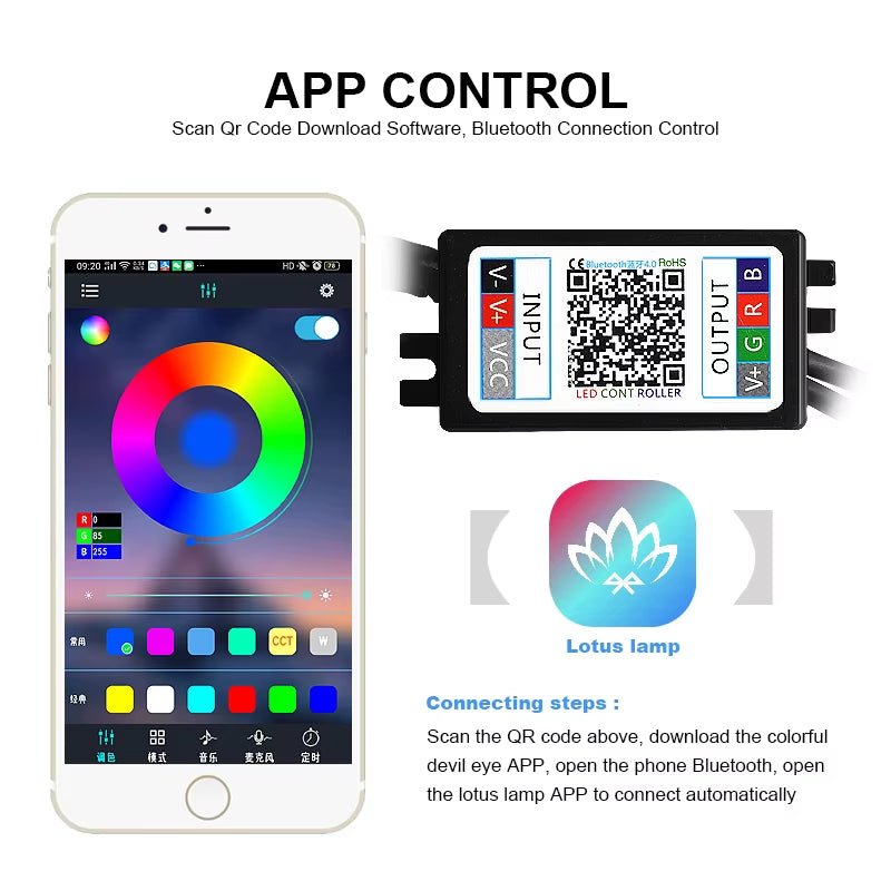 360 Degree LED RGB APP Bluetooth Devil Demon Eyes Car Motorcycle 2.5 3.0 Inch Projector Lenscar Angel Eye DRL Car Accessories - Revved Up Tools