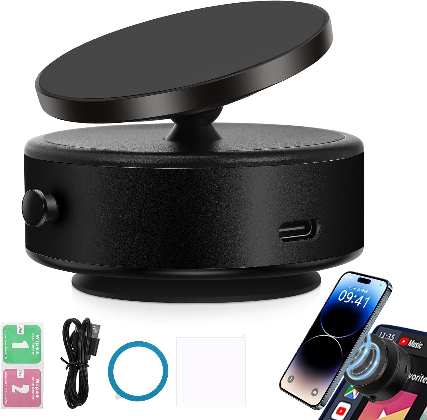 360 Rotatable Car Magnetic Phone Holder - Car Electric Suction Cup Vacuum Magnetic Phone Holder, Compatible with All Phone Types, Vacuum Phone Mount for Car Gym Bath Shower & All Smooth Surface - Revved Up Auto