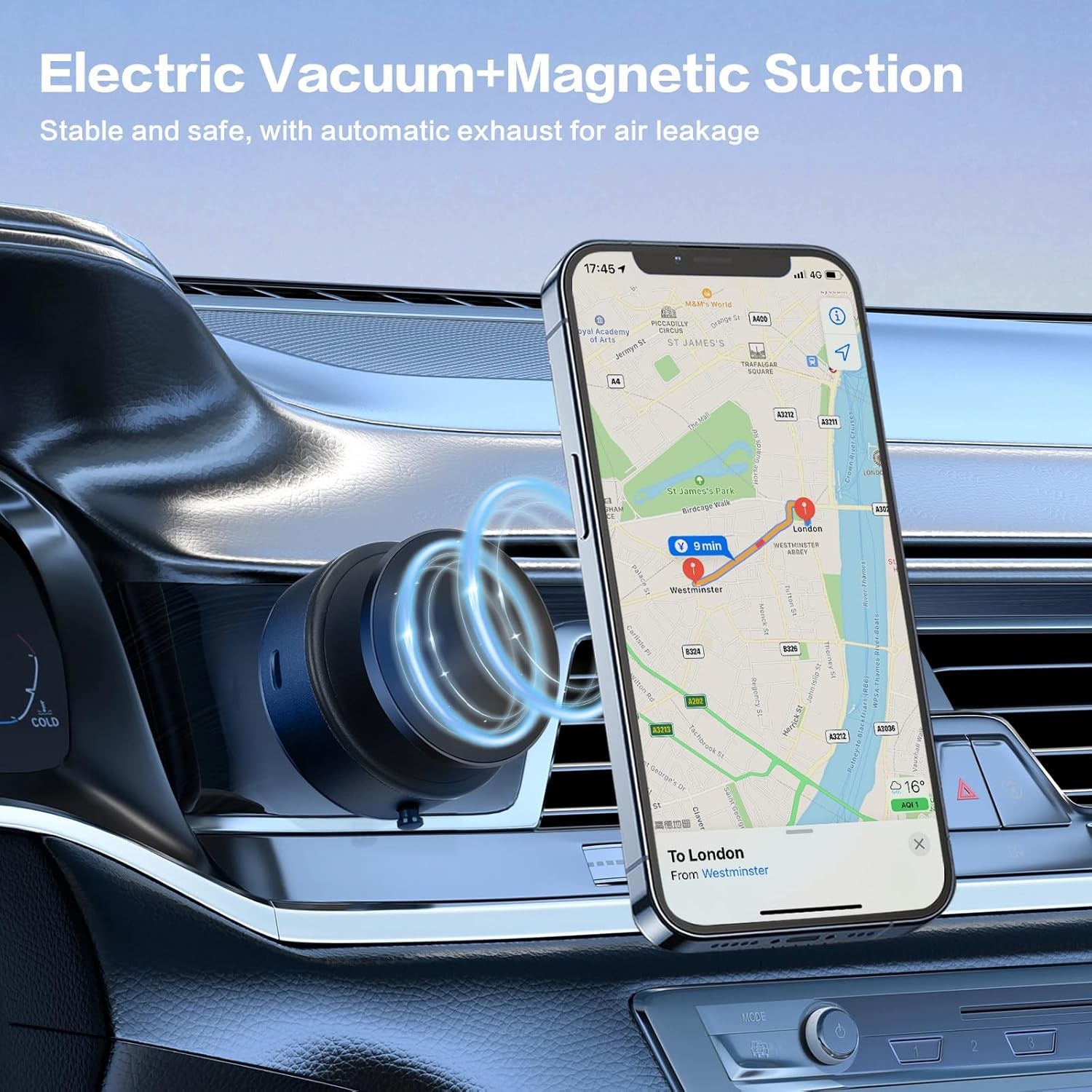 360 Rotatable Car Magnetic Phone Holder - Car Electric Suction Cup Vacuum Magnetic Phone Holder, Compatible with All Phone Types, Vacuum Phone Mount for Car Gym Bath Shower & All Smooth Surface - Revved Up Auto