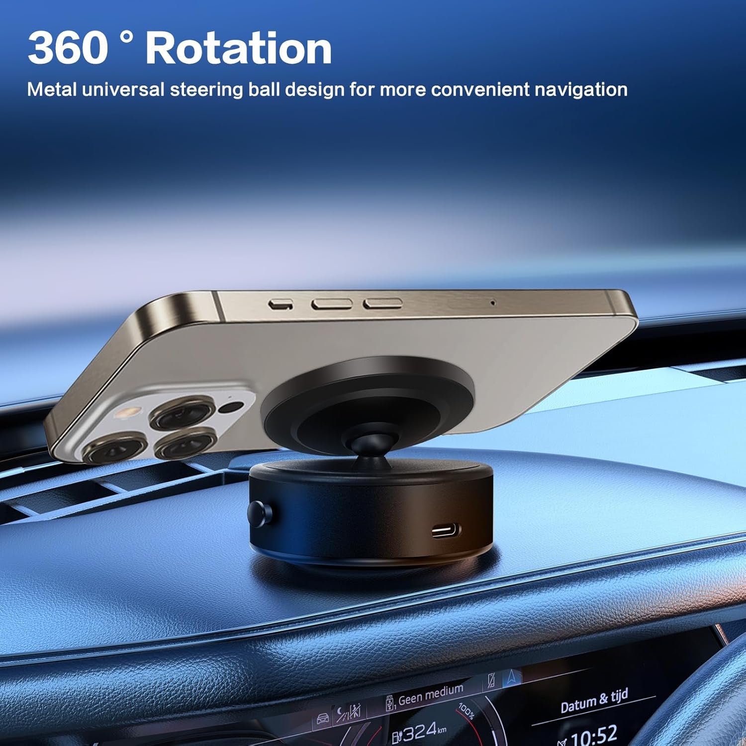 360 Rotatable Car Magnetic Phone Holder - Car Electric Suction Cup Vacuum Magnetic Phone Holder, Compatible with All Phone Types, Vacuum Phone Mount for Car Gym Bath Shower & All Smooth Surface - Revved Up Auto