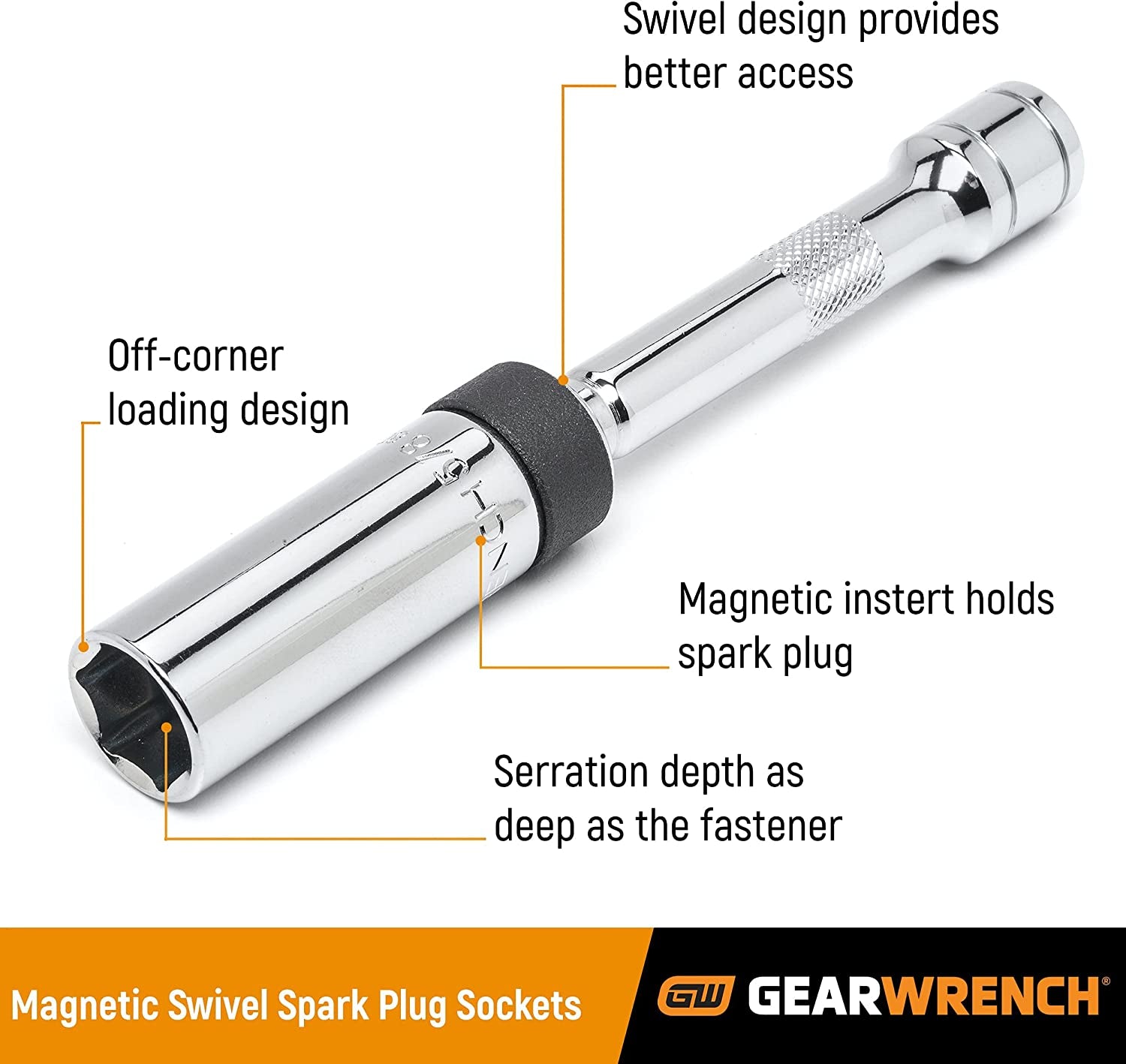 3/8" Drive 6 Pt. 5/8" X 6" Magnetic Swivel Spark Plug Socket - 80546 - Revved Up Auto