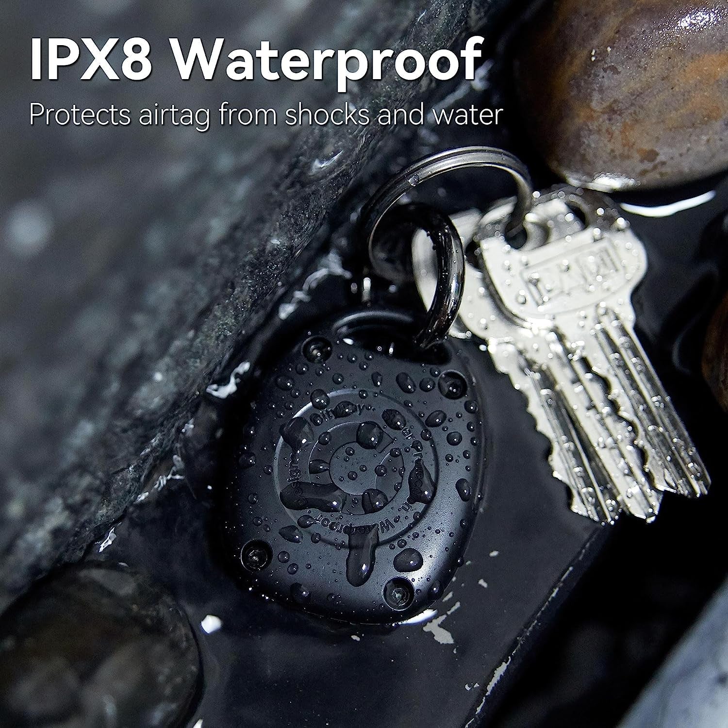 (4 Pack) for Airtag Keychain Holder Case | IPX8 Waterproof, Ultra - Compact | Portable Air Tag Holder Cover for Backpack, Keys, Luggage - 2 Black/2 Blue - Revved Up Auto
