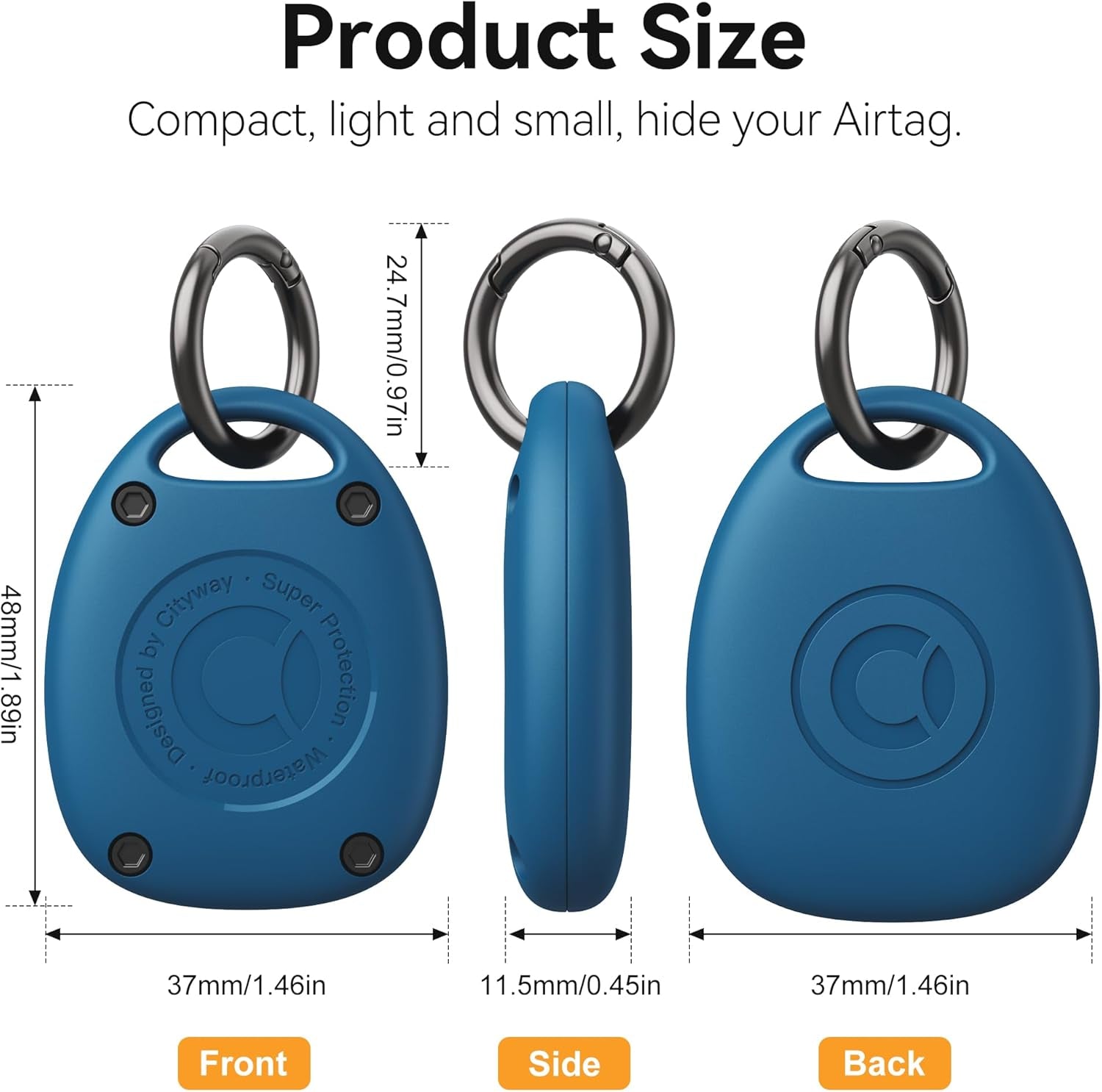 (4 Pack) for Airtag Keychain Holder Case | IPX8 Waterproof, Ultra - Compact | Portable Air Tag Holder Cover for Backpack, Keys, Luggage - 2 Black/2 Blue - Revved Up Auto
