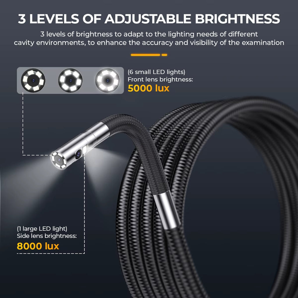 AN302 Automotive Endoscope Two-Way Articulating Borescope with 7 LED Lights Dual Camera HD Endoscope Car Inspection Tools